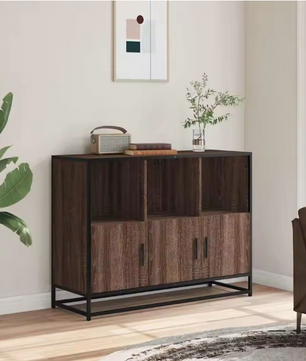 Modern Eiken Dressoir – Opbergkast van MDF en Metaal, 100×35×76 cm