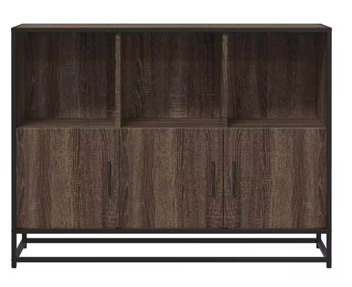 Modern Eiken Dressoir – Opbergkast van MDF en Metaal, 100×35×76 cm
