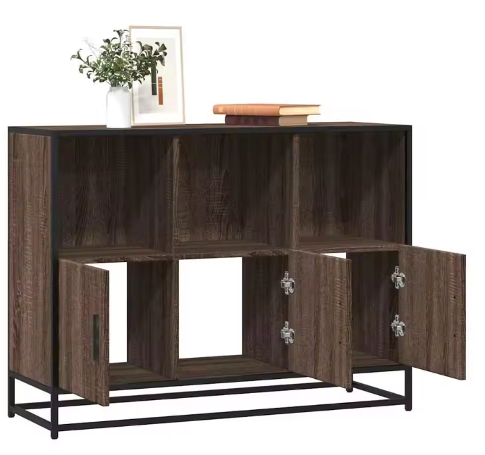 Modern Eiken Dressoir – Opbergkast van MDF en Metaal, 100×35×76 cm
