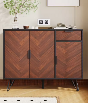 Zwart Houten Opbergkast – Sideboard met Verstelbare Planken