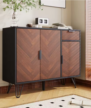 Zwart Houten Opbergkast – Sideboard met Verstelbare Planken