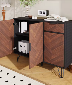 Zwart Houten Opbergkast – Sideboard met Verstelbare Planken