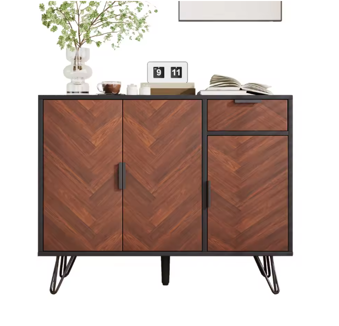 Zwart Houten Opbergkast – Sideboard met Verstelbare Planken