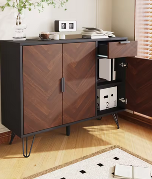 Zwart Houten Opbergkast – Sideboard met Verstelbare Planken