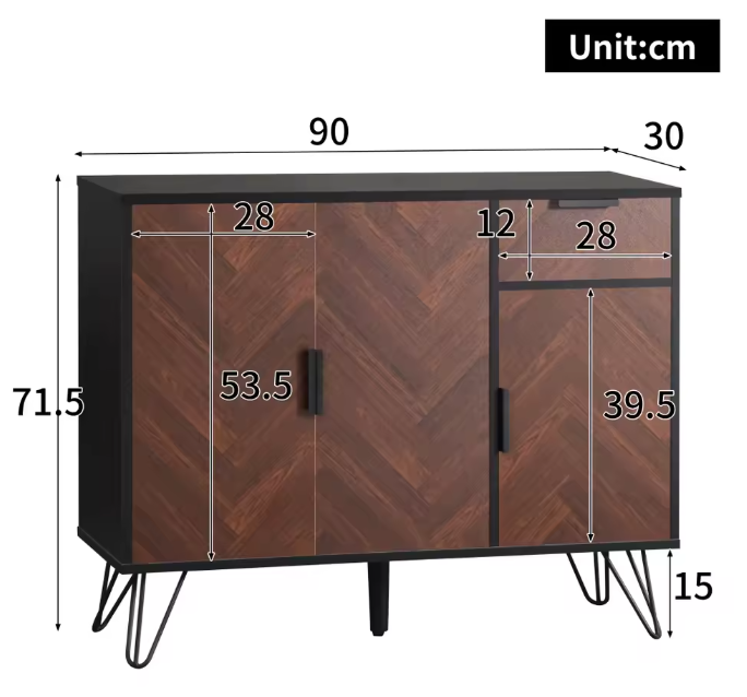 Zwart Houten Opbergkast – Sideboard met Verstelbare Planken