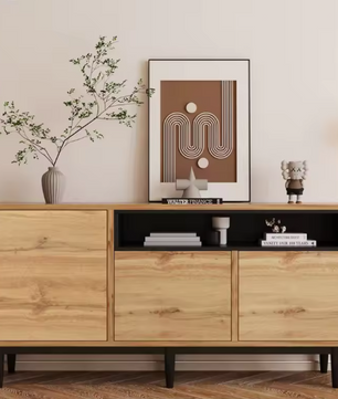 Houten Dressoir met 3 Deuren – Moderne Keukenkast met Planken, 160×35×76 cm