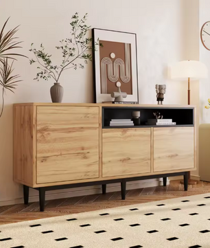 Houten Dressoir met 3 Deuren – Moderne Keukenkast met Planken, 160×35×76 cm