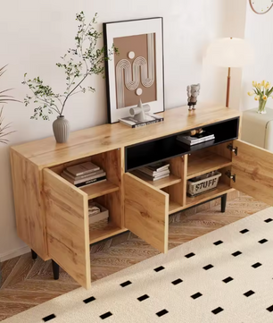 Houten Dressoir met 3 Deuren – Moderne Keukenkast met Planken, 160×35×76 cm