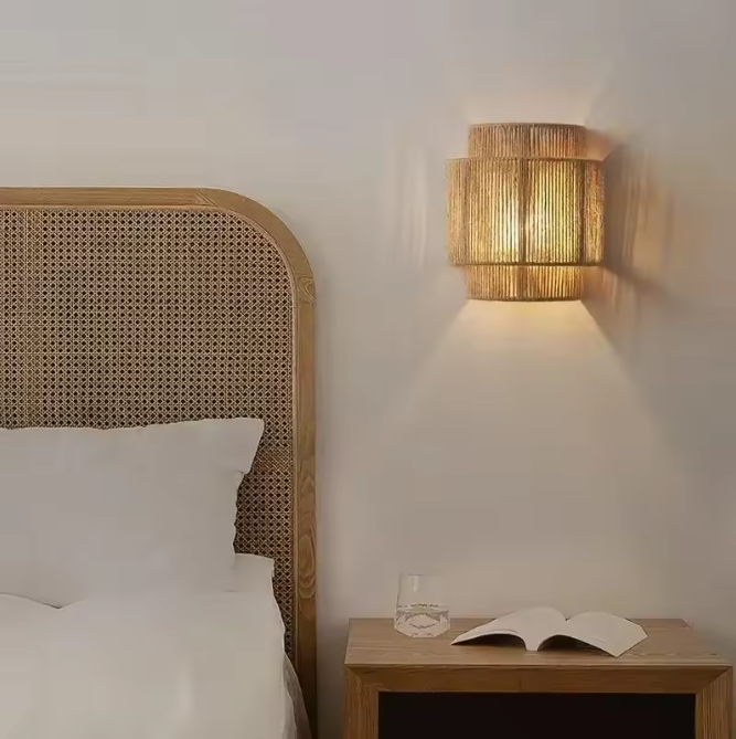 Moderne Wandlamp van Henneptouw – Handgemaakte Bed- & Sfeerverlichting