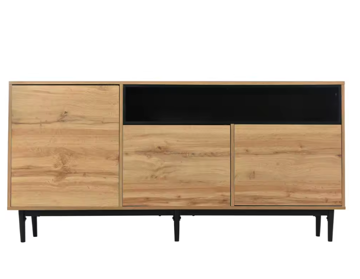 Houten Dressoir met 3 Deuren – Moderne Keukenkast met Planken, 160×35×76 cm