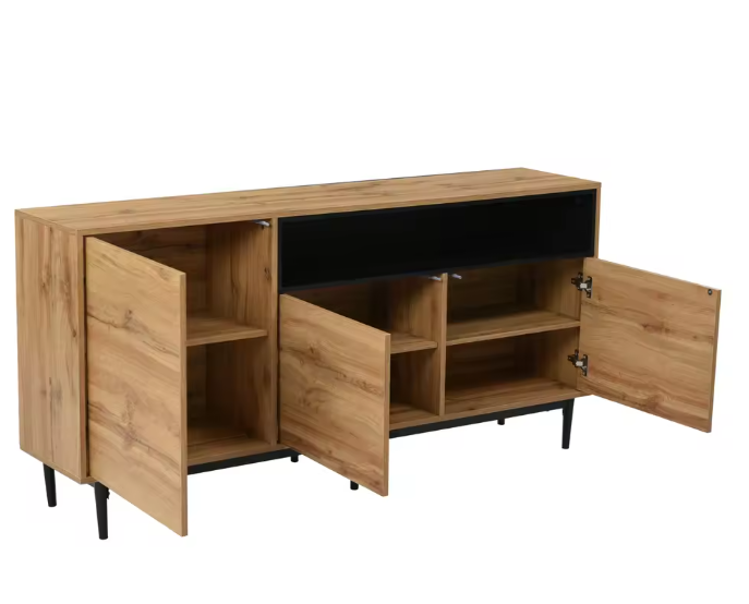 Houten Dressoir met 3 Deuren – Moderne Keukenkast met Planken, 160×35×76 cm