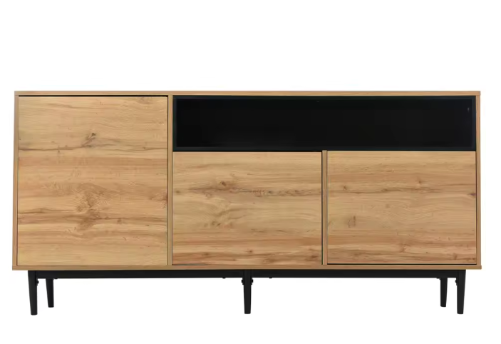 Houten Dressoir met 3 Deuren – Moderne Keukenkast met Planken, 160×35×76 cm