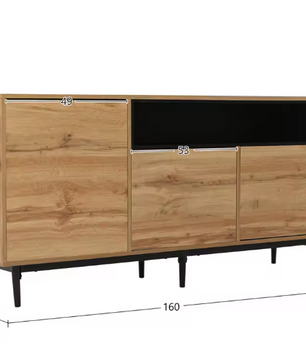 Houten Dressoir met 3 Deuren – Moderne Keukenkast met Planken, 160×35×76 cm