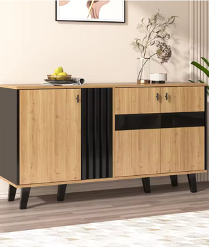 Dressoir met LED-Verlichting – Modern Houten Opbergmeubel met Glaspanelen