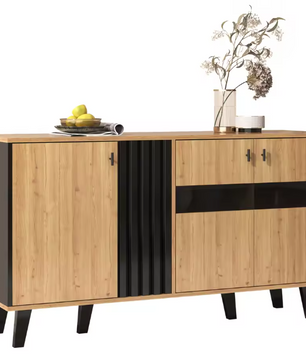 Dressoir met LED-Verlichting – Modern Houten Opbergmeubel met Glaspanelen