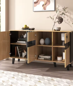 Dressoir met LED-Verlichting – Modern Houten Opbergmeubel met Glaspanelen