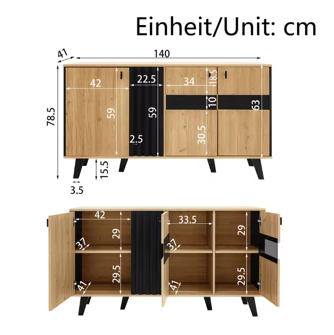 Dressoir met LED-Verlichting – Modern Houten Opbergmeubel met Glaspanelen