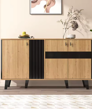 Dressoir met LED-Verlichting – Modern Houten Opbergmeubel met Glaspanelen