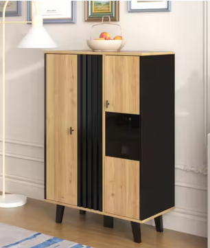 Dressoir met LED-Verlichting – Modern Houten Opbergmeubel met Glaspanelen