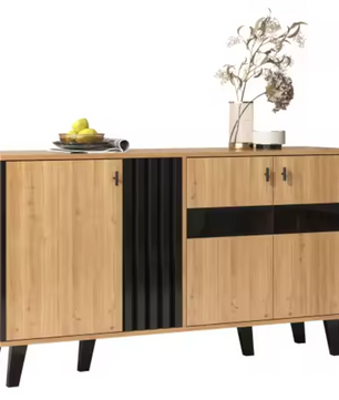 Dressoir met LED-Verlichting – Modern Houten Opbergmeubel met Glaspanelen