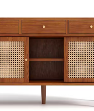 Massief Houten Dressoirkast – 3 Lades, 3 Schuifdeuren en Verstelbare Planken (120×40×78 cm)