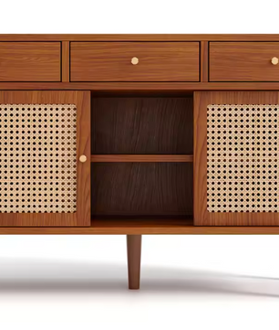 Massief Houten Dressoirkast – 3 Lades, 3 Schuifdeuren en Verstelbare Planken (120×40×78 cm)