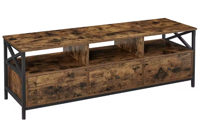 Industrieel Lowboard TV-Meubel – 3 Laden en Open Vakken (147×40×50 cm)