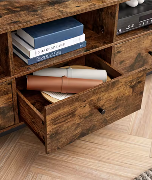 Industrieel Lowboard TV-Meubel – 3 Laden en Open Vakken (147×40×50 cm)