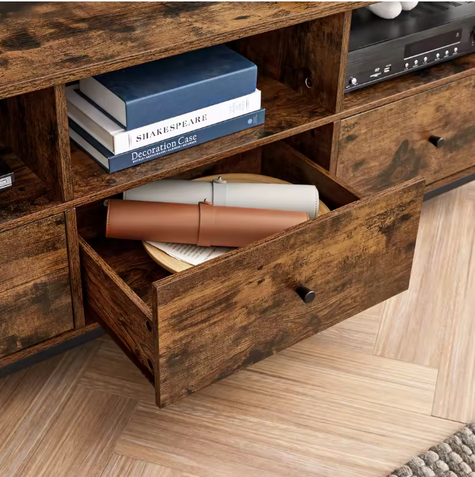 Industrieel Lowboard TV-Meubel – 3 Laden en Open Vakken (147×40×50 cm)