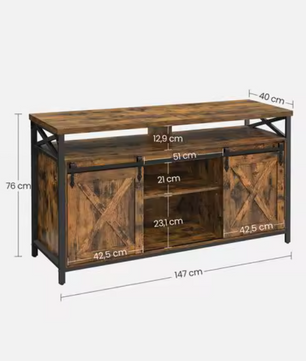 Industrieel Lowboard TV-Meubel – Verstelbare Planken en Stalen Frame (147×40×76 cm)