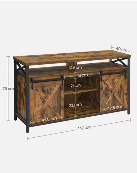 Industrieel Lowboard TV-Meubel – Verstelbare Planken en Stalen Frame (147×40×76 cm)