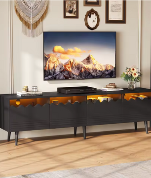 Modern Lowboard TV-Meubel met LED en Glazen Accenten – 176×38×45 cm