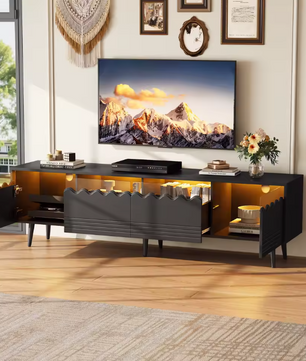 Modern Lowboard TV-Meubel met LED en Glazen Accenten – 176×38×45 cm