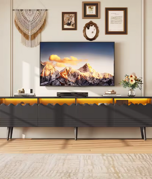 Modern Lowboard TV-Meubel met LED en Glazen Accenten – 176×38×45 cm