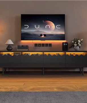 Modern Lowboard TV-Meubel met LED en Glazen Accenten – 176×38×45 cm