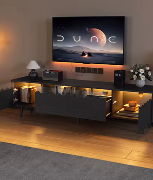 Modern Lowboard TV-Meubel met LED en Glazen Accenten – 176×38×45 cm