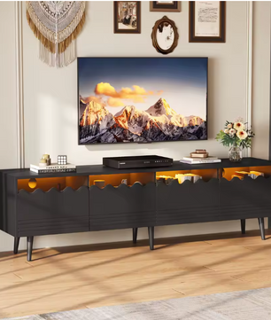 Modern Lowboard TV-Meubel met LED en Glazen Accenten – 176×38×45 cm