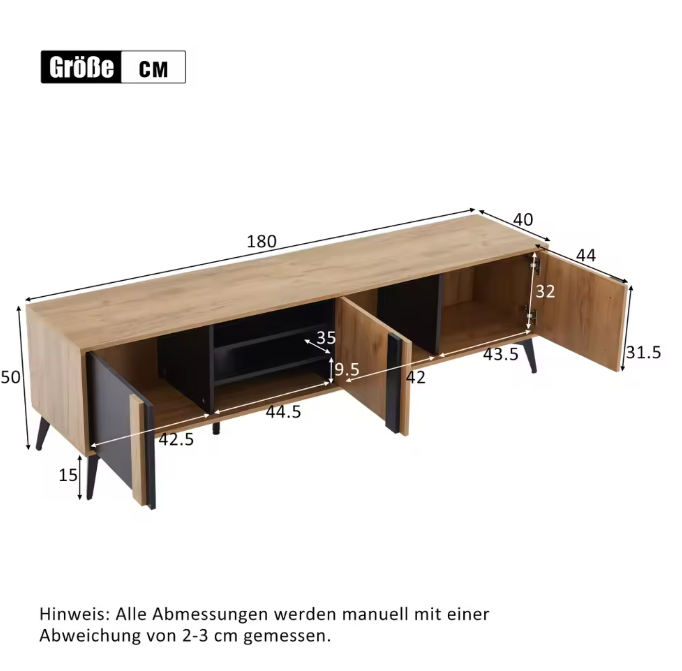 Bruin Lowboard TV-Meubel – 180 cm voor TV’s tot 80 inch