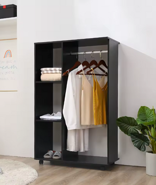 Kledingkast met Wielen – Open Planken en Hangrail, 80×40×128 cm