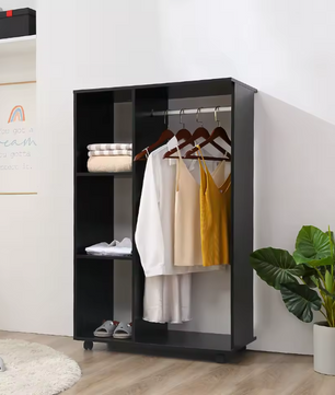 Kledingkast met Wielen – Open Planken en Hangrail, 80×40×128 cm