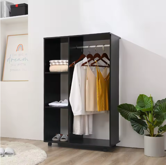 Kledingkast met Wielen – Open Planken en Hangrail, 80×40×128 cm