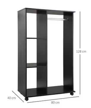 Kledingkast met Wielen – Open Planken en Hangrail, 80×40×128 cm