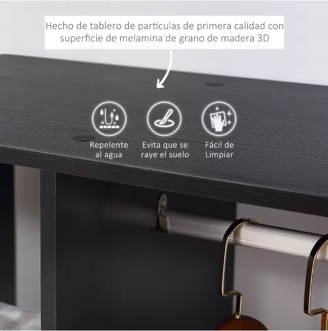 Kledingkast met Wielen – Open Planken en Hangrail, 80×40×128 cm