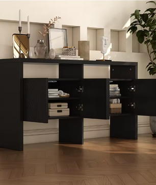 Dressoir met 4 Deuren en 2 Open Vakken – Modern Opbergmeubel 140×35×75 cm