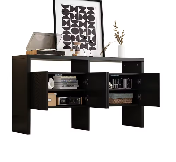 Dressoir met 4 Deuren en 2 Open Vakken – Modern Opbergmeubel 140×35×75 cm