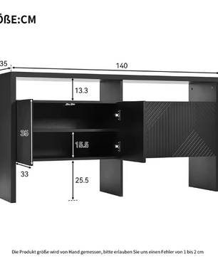 Dressoir met 4 Deuren en 2 Open Vakken – Modern Opbergmeubel 140×35×75 cm