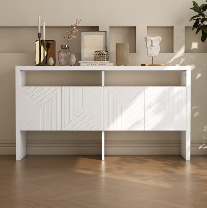 Dressoir met 4 Deuren en 2 Open Vakken – Modern Opbergmeubel 140×35×75 cm
