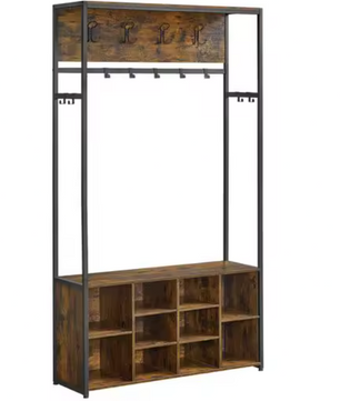 Industriële Kapstok met Schoenenrek – 4-in-1 Wandkapstok en Bank, 100×32×180 cm