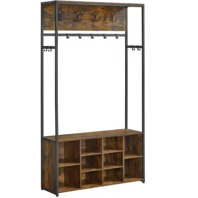 Industriële Kapstok met Schoenenrek – 4-in-1 Wandkapstok en Bank, 100×32×180 cm