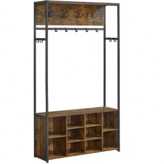 Industriële Kapstok met Schoenenrek – 4-in-1 Wandkapstok en Bank, 100×32×180 cm
